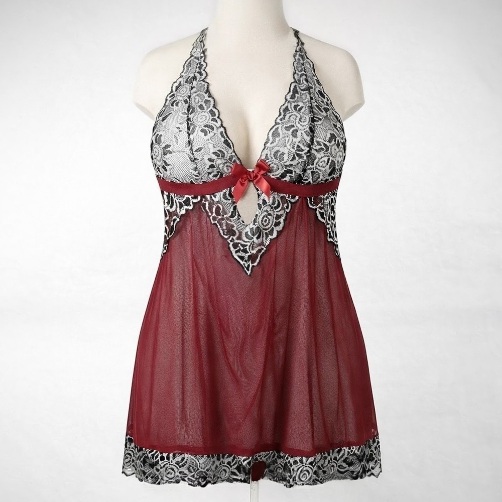 Avidlove Y2K Whimsigoth Lace Babydoll‎ Halter Chemise Size M Black Red Lingerie